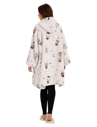 KFUBUO Wearable Blanket Hoodie for Adults With Pocket Milk tea - color: Milk Tea, size: Adult