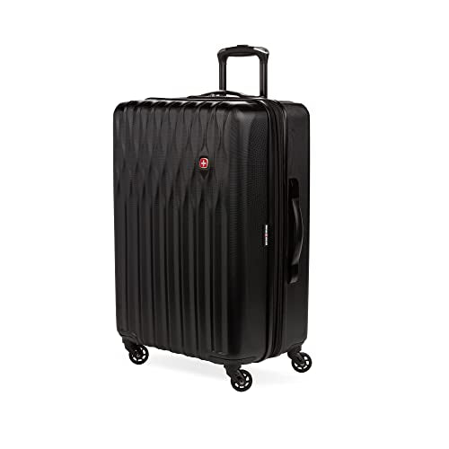 SwissGear 8018 Expandable Luggage, Hard Shell Medium Luggage with Spinner Wheels - color: Black, size: Checked-Medium 24-Inch
