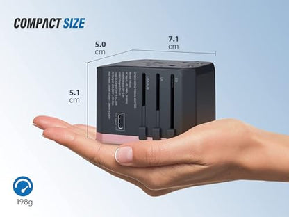 EPICKA Universal Travel Adapter with 1AC/1 USB-C/4 USB-A Ports - color: Rose Gold