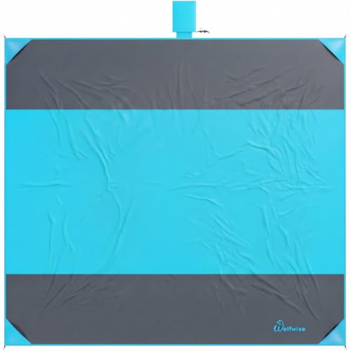 Wolfwise 108" × 120" XXL Beach Blanket, Waterproof & Sandproof Picnic Mat with 4 Sand Pockets & 4 Stakes, Windproof Outdoor Camping Beach Mat, Lightweight, Fits 8 People, Blue - color: Blue, size: 108" x 120"（8 Person)