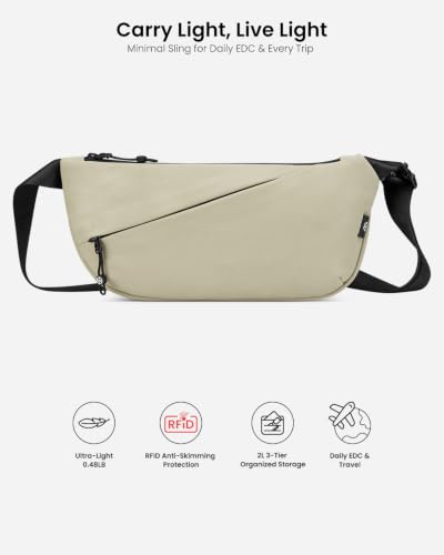 Flux 2L Sling Chest Bag with RFID Blocking Crossbody for Men Women - color: Khaki