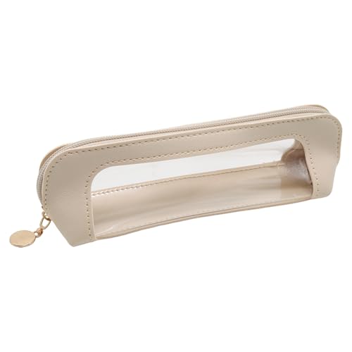 Beige Clear Makeup Bag, PU Leather Travel Makeup Brush Holder - color: Beige
