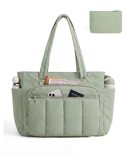 BAGSMART Tote Bag for Women, 2 Set Work Tote Bag with Zipper - color: Green