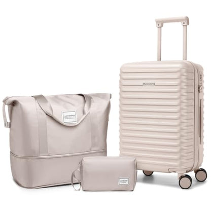 LARVENDER Expandable Carry on Luggage 20in Suitcase with Wheels, Champagne - color: Champagne, size: 3 Piece Set (20/DB/TB)