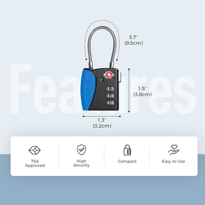 pack all TSA Approved Travel Luggage Locks, Resettable 3-Digit Code - color: Navy, size: 1 Pack