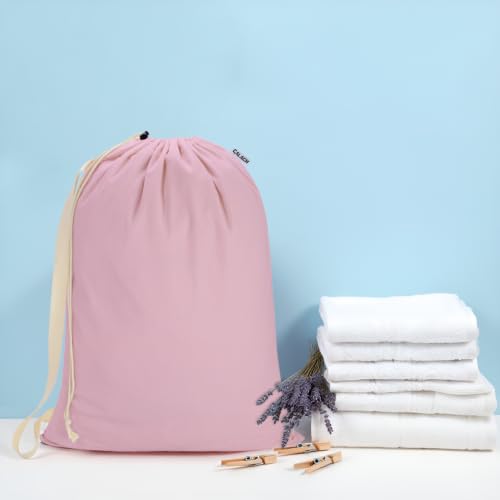 Canvas Laundry Bag with Shoulder Strap & Drawstring, 23"W x 29"H, Pink - color: Pink