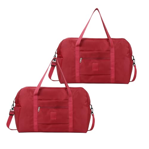 Folding Duffle Bag for Travel Large Capacity Waterproof Oxford Cloth Weekender Carry on Tote with Crossbody Strap, Lightweight Foldable Gym and Overnight Bag (Red, Large) - color: Red