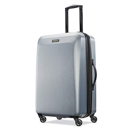 American Tourister Moonlight Hardside Expandable Luggage with Spinner Wheels, Silver, Checked-Medium 24-Inch - color: Silver, size: Checked-Medium 24-Inch