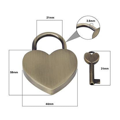 HEEPDD Heart Shaped Padlock, 1.8 x 2.3in Mini Small Padlock with Keys - color: Ancient Gold