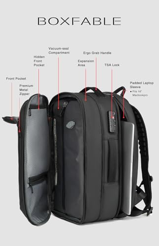 45L Travel Backpack with Vacuum Compression System Fits 16" Laptop | Expandable Carry On Backpack with Pump, Water Resistant, TSA Lock, Vacuum Backpack for Travel & Business - color: Black B