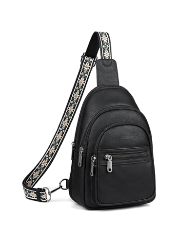 FADEON Sling Bag for Women, Designer Small Crossbody Bags, Adjustable Strap - color: Black Retro Style