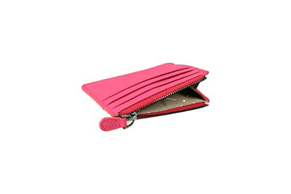 grande 3603 Genuine Leather Card Holder For Women and Men Slim Minimalist Small Zipper Wallet (PINK) - color: PINK