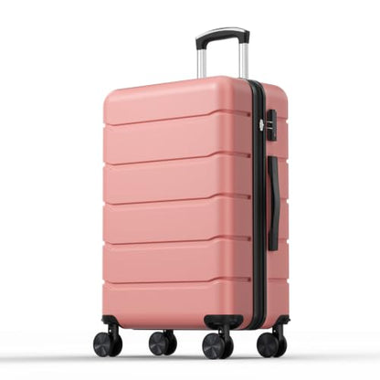 NEWBULIG 24 Inch Checked Luggage, Hard Shell Suitcase with Wheels, Pink - color: Pink, size: 24 Inch