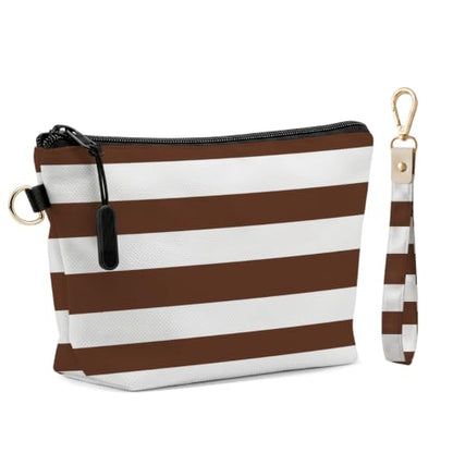 Fokongna Makeup Bag with Keychain Wristlet, Brown Stripes - color: Brown Stripes