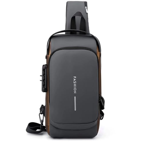 Travel Sling Bag Waterproof Crossbody Bag with Combination Lock Anti-Theft PU Leather Chest Bag - color: Grey