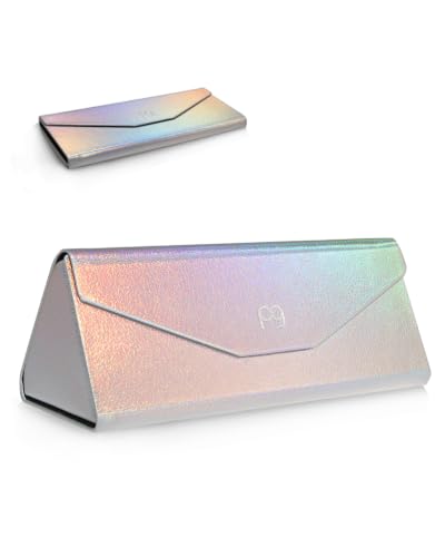 Payne Glasses Foldable Sunglasses Case, Holographic Glasses Case | Tri-Fold Eyeglasses Case Hard Shell, Portable Magnetic Glasses Holder for Women Men - color: Silver - 1 Pack