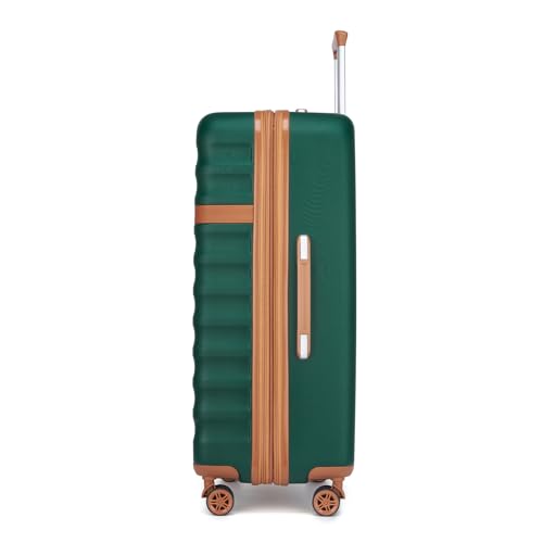Kono Checked Luggage 24in Expandable Spinner TSA Lock ABS+PC Green - color: Green/Brown, size: Checked-medium 24-inch