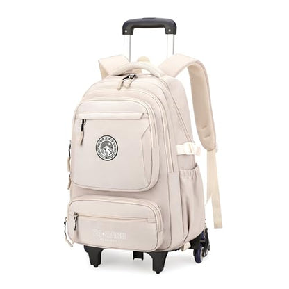 Rolling Backpack for Boys Girls Elementary Middle School Bags, Boys Roller Backpack with 6 Wheels, Beige - color: 6 Wheels-beige