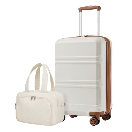 Kono Carry On Luggage Airline Approved with Spinner Wheels TSA Lock - color: Cream White, size: 20-inch/Tb