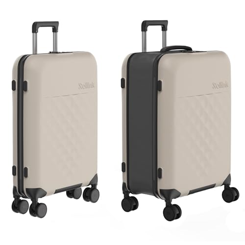 ROLLINK Foldable Flex 360 Medium Checked Suitcase 26” – Hardshell Luggage, Double Spinner Wheels, TSA Lock, Lightweight & Durable Travel Case – Scratch, Water & Impact Resistant (Warm Grey) - color: Warm Grey, size: Checked-Medium 26-Inch