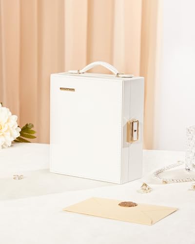 Enthralite Portable Travel Jewelry Case: Jewelry Box with Lock and Mirror - color: White