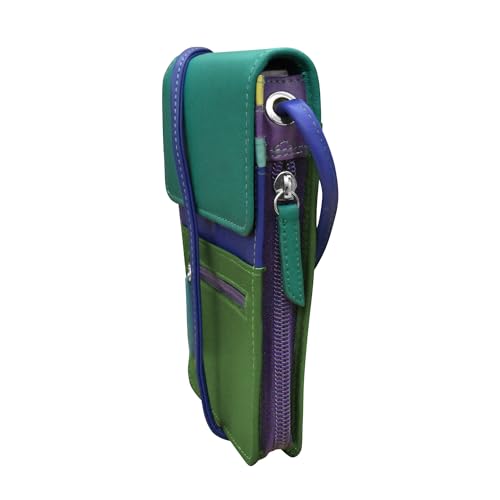 ili New York 6827 Genuine Leather Crossbody Organizer with RFID Blocking Lining - color: Cool Tropics