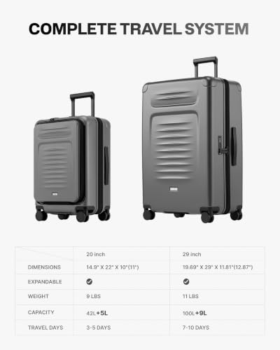 Coolife Expandable Luggage with TSA Lock 2 Piece Set Grey - color: Grey, size: 2 Piece Set（20/29inch）