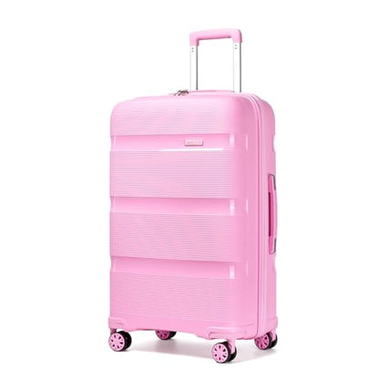 Kono 28 Inch Hard Shell PP Luggage, 4 Spinner Wheels Suitcase, Pink - color: Pink, size: Checked-large 28-inch