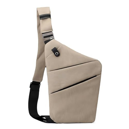 Anti Theft Travel Bag Sling Cross-body Bag Large Capacity - color: Khaki, style: Left Shoulder