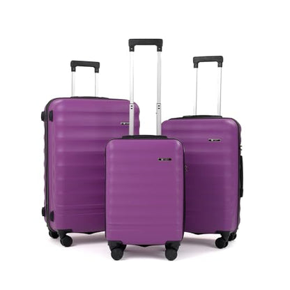 BABIL 3 Piece Luggage Set, ABS Hardside Suitcase Set with Spinner Wheels, TSA Lock, Lightweight Triplet Travel Luggage, 20/24/28 Inch Carry On and Checked Bags (Violet) - color: Violet