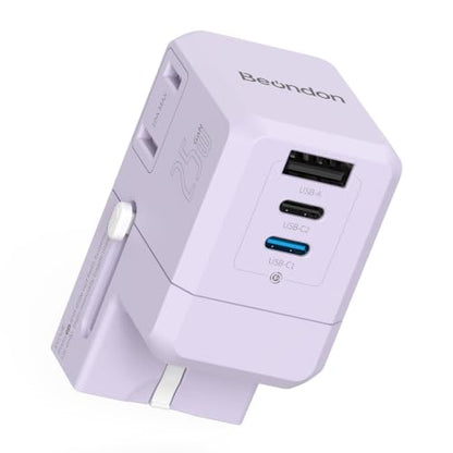 BEONDON Universal Travel Adapter 25W USB-C PD Charger Worldwide Plug - color: Purple-25