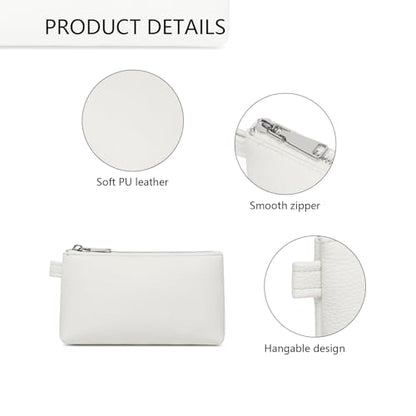 Small Makeup Bag for Purse, Leather Cosmetic (Off-white) - color: Off-white