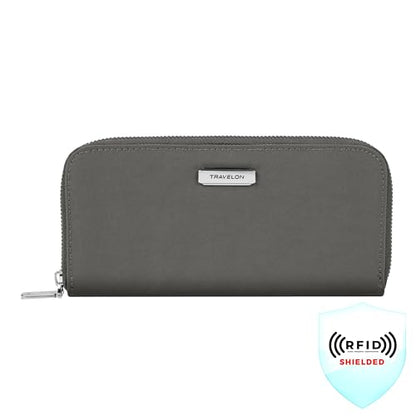 Travelon RFID Blocking Single Zip Wallet - color: Smoke