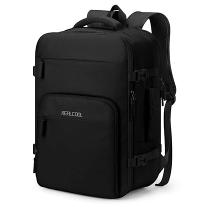 RealCool 15.6" Laptop Travel Backpack, TSA Flight Approved Carry On Daypack - color: Black, size: 15.6 inch