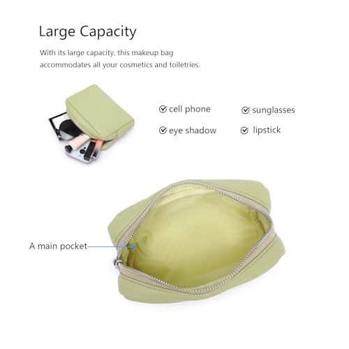 Makeup Bag for Purse Travel Cosmetic Bag (PU Sage Green) - color: Sage Green