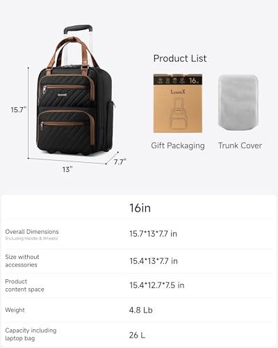 LUGGEX Underseat Carry On Bag, Chestnut Black, 16" - color: Chestnut Black, size: Underseat 16 inch