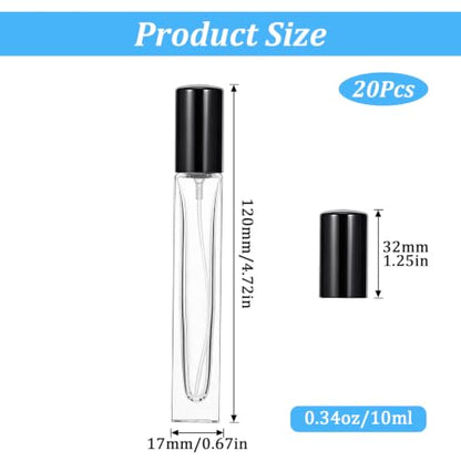 20 Pcs Refillable Perfume Spray Bottles With Glass Atomizer, 10 Ml Mini Travel Perfume Containers Empty Leak-Proof Portable Atomizer Pump Set For Cosmetic And Toiletries
