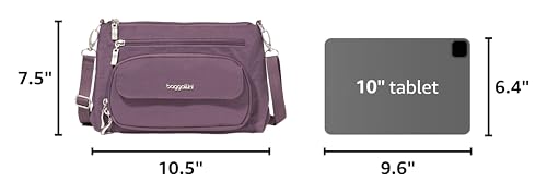 Baggallini Original Everyday 11x7.5 Crossbody Bags Rfid Protected Lightweight Nylon Zippered Travel Purse - color: Misty Purple, style: Slim Strap