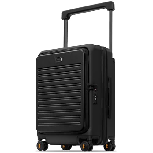 LEVEL8 Top Opening Carry on Luggage, 20 Inch Wide Handle Suitcase, Black - color: Black, size: 20Inch