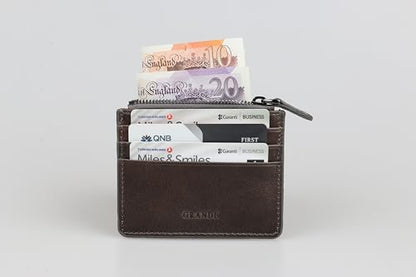 grande 3603 Genuine Leather Card Holder For Women and Men Slim Minimalist Small Zipper Wallet (RUSTIC GRAY) - color: RUSTIC GRAY