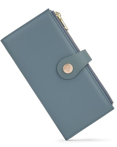 Blue Women's Slim Wallet,Thin RFID Card Holder with Zipper Pocket - color: Denim Blue, size: Bifold