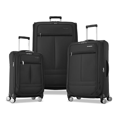 Samsonite 3-PC Soft-Sided 21/25/29” (Carry-On, Medium, Large Checked), Lightweight Expandable Element Luggage Set: 2 Front & Side Pocket, Four Spinner Wheels, Adjustable Handle, Durable- Black - color: Black, size: 3-Piece Set (21/25/29)