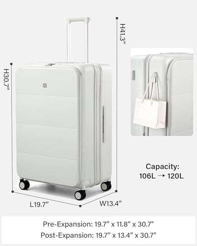 Hanke Expandable Large Checked Luggage, 28 Inch Top Opening Suitcase - color: Smoke White, size: 28 Inch EXT