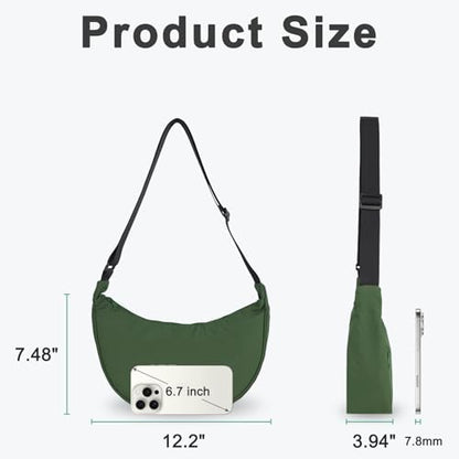U+U Crescent Crossbody Bag for Women, Sling Bag with Adjustable Strap - color: Olive Green