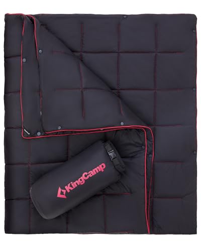 KingCamp 초경량 캠핑 담요, 웨어러블 패커블 담요 175.3cm x 134.6cm(69 x 53인치) - color: 퓨어트레일-블랙, size: 69" x 53"