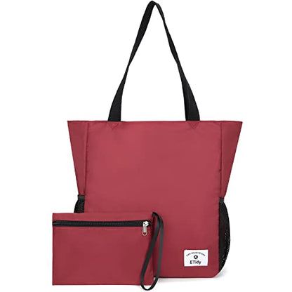 ETidy Large Capacity Foldable Tote Bag With Zipper - color: Burgundy
