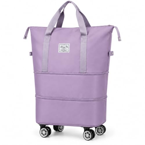 Expandable Rolling Travel Bag with Detachable Wheels,Purple - color: purple
