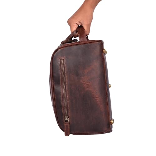 Leather Toiletry Bag for Men, Travel Dopp Kit Shaving Bag - color: Cherry