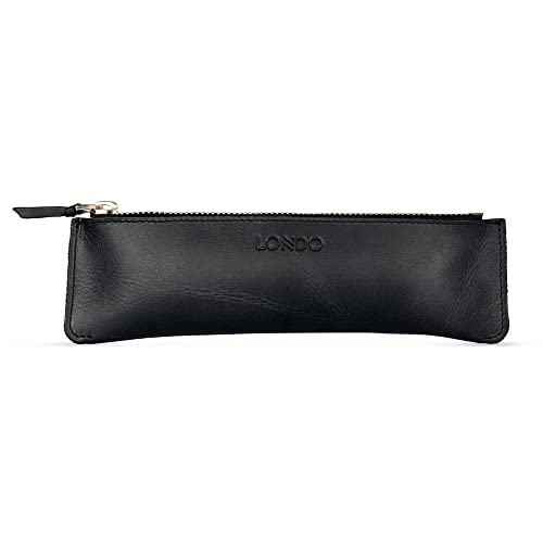 Londo Genuine Leather Pen Case with Zipper Closure, Pencil Pouch Stationery Bag - color: Black2