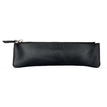 Londo Genuine Leather Pen Case with Zipper Closure, Pencil Pouch Stationery Bag - color: Black2